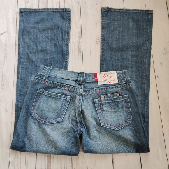 Ky Creation Distressed Blue Bootcut Jeans - Picture 1 of 8